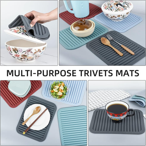 Large Black Silicone Trivets for Hot Pots and Pans, Multi-Purpose Heat Resistant Mat for Kitchen Countertops, Set 2
