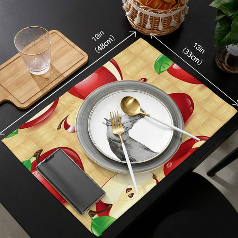 Greeeen Placemats Set of 6, Red Apples Place Mats for Dining Table, Washable Cotton Linen