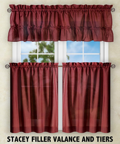 Ellis Curtain Stacey Sheer Tailored Tier Pair Curtains, 56-by-30 Inch, Merlot, 56x30