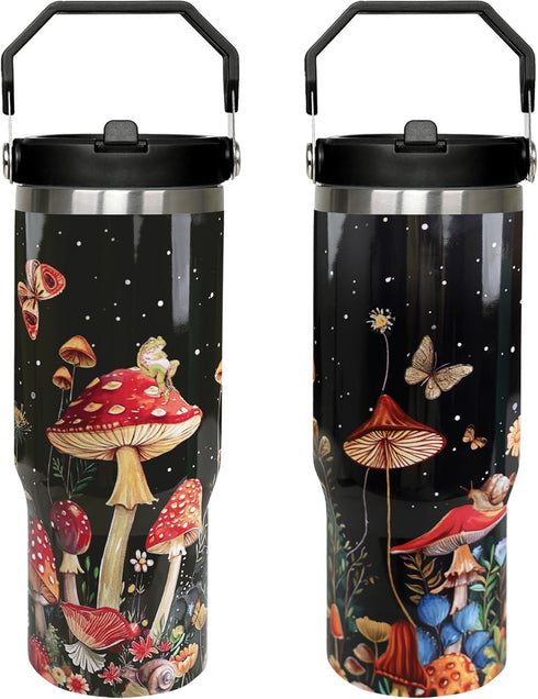 HOWSEESNOW 30oz Mushroom Tumbler with Handle and Straw, Mushroom Insulated Leak Proof Travel