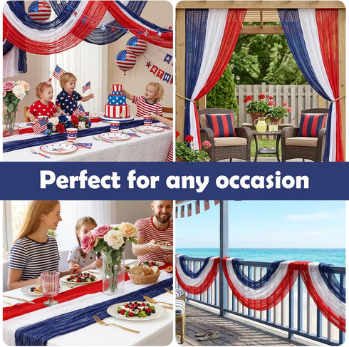 RunNico 4 120 38 Inch 4th PCS Patriotic Cheese Cloth Table Runner, x of July Sheer Fabric Table Runner, Red White