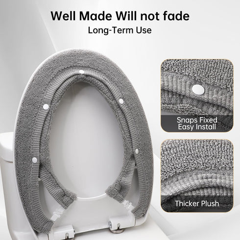 Toilet Seat Cover, Bathroom Soft Thicker Warmer with Snaps, Stretchable Washable Fiber Cloth Covers (Grey)