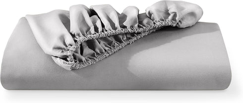 Bare Home Fitted Bottom Sheet Queen, Premium 1800 Microfiber, Ultra-Soft, Light Grey