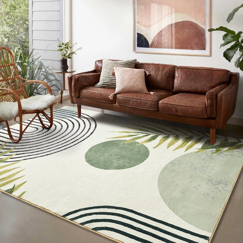 RoomTalks 4x6 Mid Century Modern Washable Rug, Green Boho Cute Aesthetic Area Rugs for Bedroom Dining Living Room