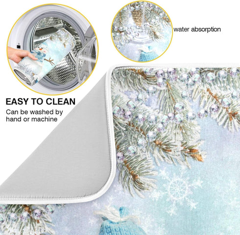 Kcldeci Merry Christmas Dish Drying Mat 18x24 inch Dish Mat Snowman Winter Xmas Dsih Drying Pad Dish Drainer Mat Protector for Kitchen Countertops Counter