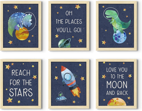 ArtbyHannah Framed Dinosaur Wall Art, 6 Pack 8x10 Inch Nursery Wall Decor