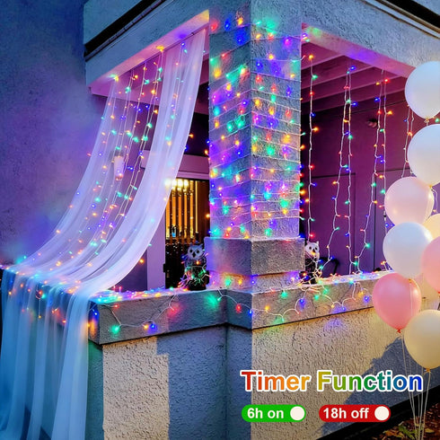 2 Pack 33ft 100 8 QITONG Battery Operated String Lights, Each LED Multicolor Christmas Lights Outdoor Waterproof, Modes