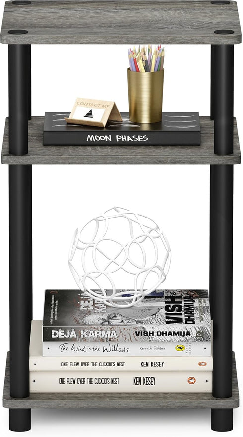 3-Tier Furinno JUST Side Table, End Table, Open Shelves Night Stand, Bedside Table, Toolless Assembly, for Living Room
