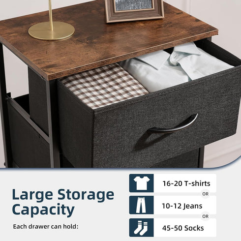 Somdot Small Dresser for Bedroom - 3 Drawers Storage Chest with Removable Fabric Bins for Closet, Black