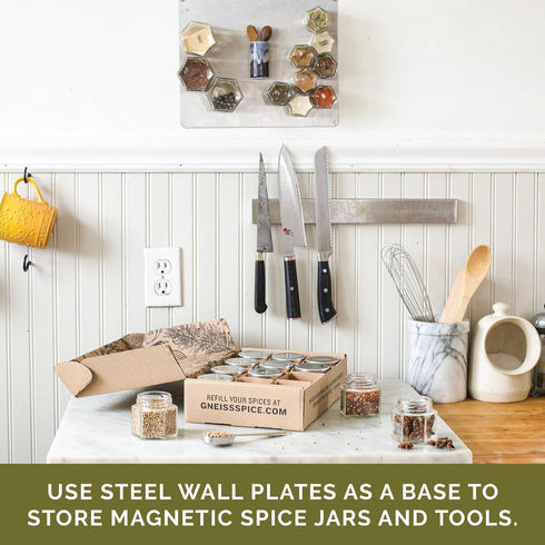 6x8 Inches Gneiss Spice Stainless Finish Wall Plate Base for Magnetic Spice Jars, Small (Jars Not Included)