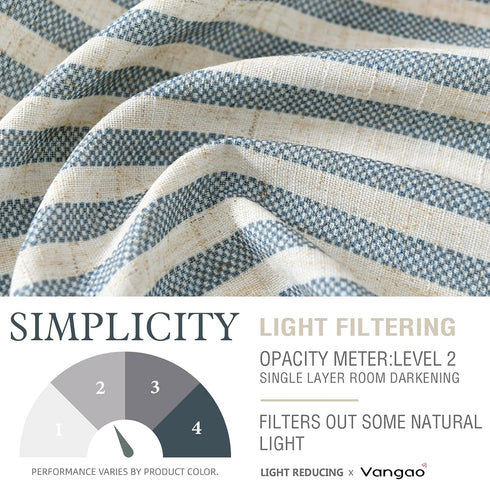 Vangao 16 Inch Kitchen Valance Linen Stripe Short Curtain, Farmhouse Country Rustic Light Filtering Topper