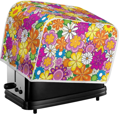 Daisy Print Food Toaster Cover, Multicolor Floral 2 Slice Wide Slot, Anti-dust Small Appliance Cover