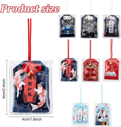 8 Pieces Japanese Omamori Amulet Charms - Good Luck Hanging Sachet for Career, Love, and Success