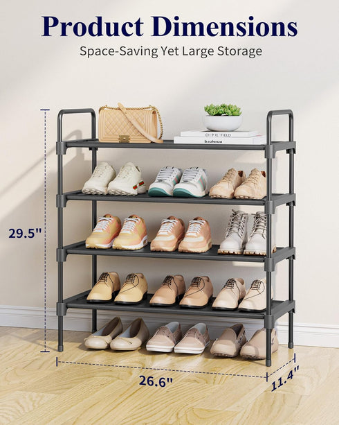 Closet, Closet 26.6" 4 Kitsure Shoe Rack for Shoe Organizer for Front Door Entrance, Stackable Shoe Shelf, Detachable