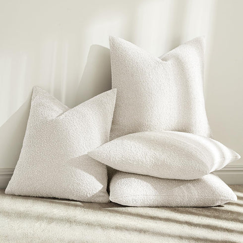 Pack 4 18x18 Inch MIULEE of Decorative Textured Boucle Throw Pillow Covers White Accent Pillow Cases Soft Couch Cushion