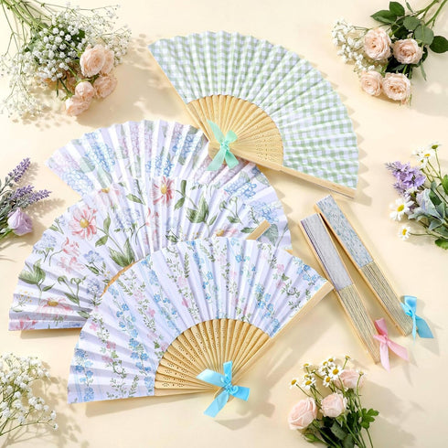 36 Roowest Pcs Floral Folding Hand Fan Bulk Tea Party Handheld Folding Fans Watercolor Grandmillennial Pastel Floral