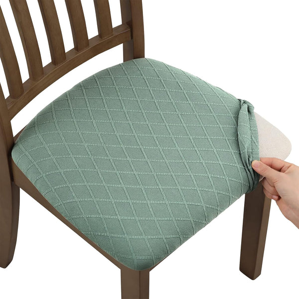 Stretch Jacquard Chair Seat Covers Set of 4, Removable Washable Anti-Dust Dining Chair Covers in Dark Green