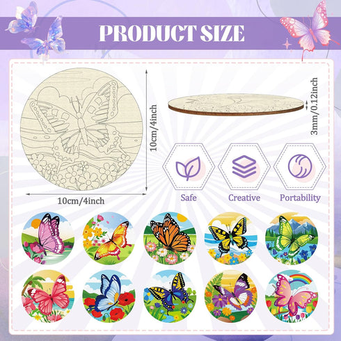 Reallnaive 45 4 Inch Pcs Butterfly Wooden Coasters Painting Kit, Paint Your Own Boho Coasters with Markers, Mothers Day