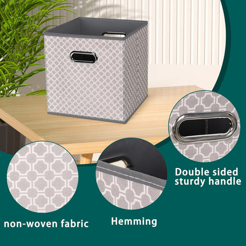 Fabric Storage Bins Cubes, Foldable Organizer with Handle, 11x11x11 Light Grey Cube Bins for Cloth Storage (Set of 3)