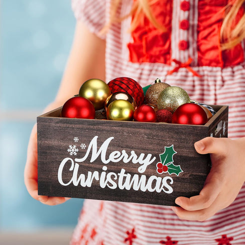Namalu Christmas Hot Cocoa Bar Storage Box Wooden Crate with Handles Hot Cocoa Decorative Rustic Farmhouse Wood Basket
