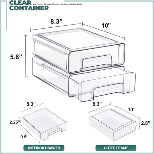 2-Pack Closet, Sorbus Medium Clear Stackable Storage Drawers Plastic Organizer Bins with Handles Pull-Out Stackable