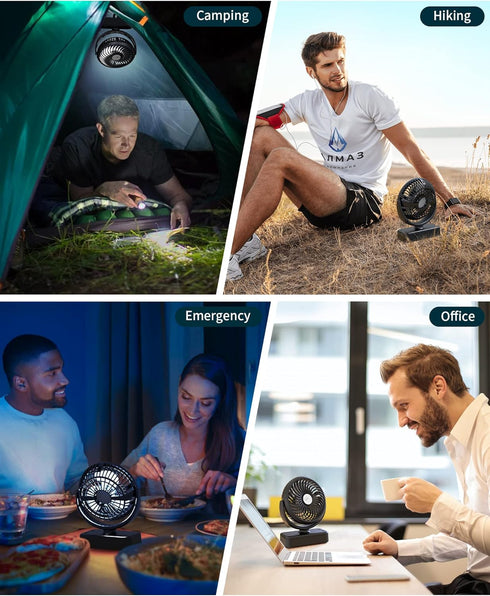 Portable Camping Fan with LED Lights, Small Tent Fan, 40 Working Hours Rechargeable USB Battery Fan for Travel &