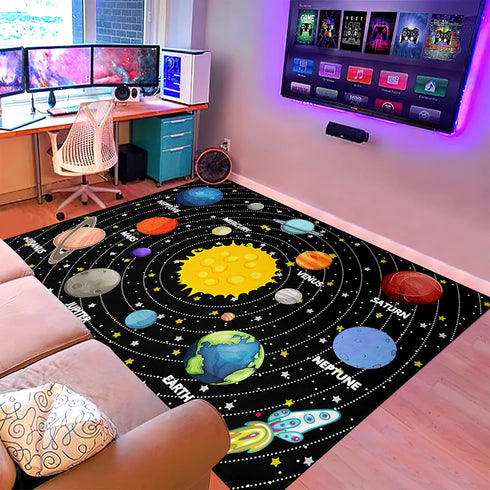 3'5' Planet Rug Space Adventure Theme Boys Bedroom Carpet Galaxy Floor Mat with Solar System Planets Galaxy Decor Kids