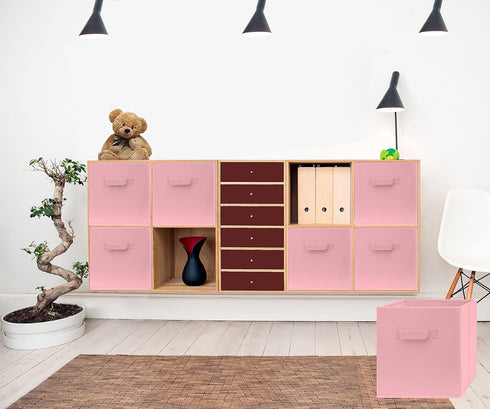 Pomatree 13x13x13 Inch Storage Cubes, 4 Pack Fabric Baskets for Organizing Closet and Toys (Pink)