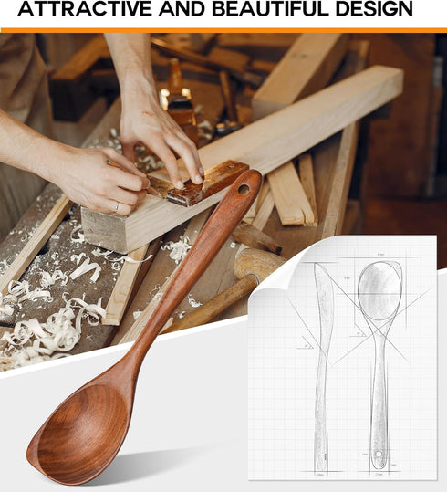Wooden Spoons for Cooking, Natural Premium Teak Wood, Heat Resistant Cooking Utensils