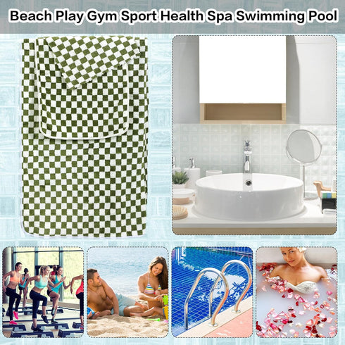 6 Set Kinlop Pcs Checkered Bath Towels Lightweight Coral Washcloth Quick Dry Patterned Thin Coral Fleece Hand Towel