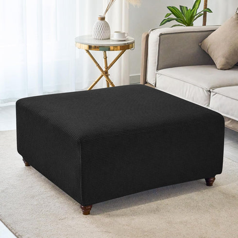 HFCNMY Stretch Square Ottoman Cover Knitted Jacquard Ottoman Cover Washable Square Ottoman Slipcover Storage Ottoman