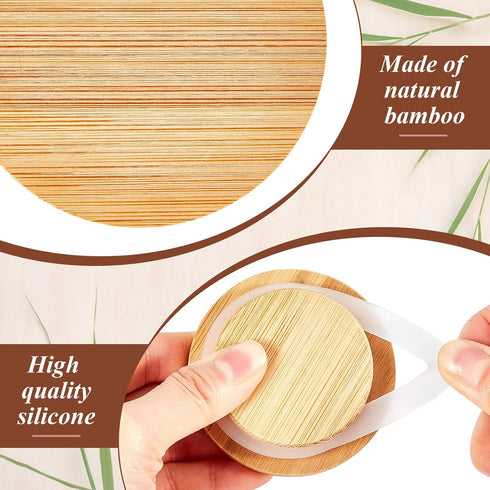 20 Tessco for you Pcs Yogurt Jar Lids with Small Spoons Bamboo Jar Lids with Silicone Sealing Rings Wooden Spoons