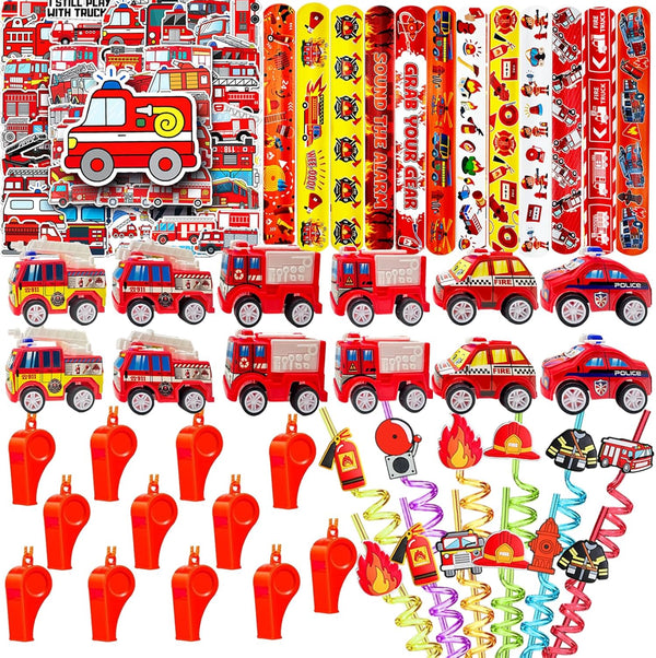 CHSLtmxq Fire Truck Party Favors Set - 110 Pcs with Firefighter Stickers, Slap