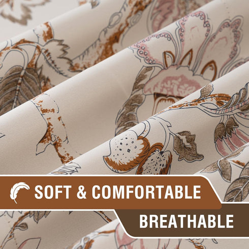 Blackout Curtain Valances for Kitchen Window/Living Room/Bathroom, 52" W x 18" L, Floral in Sage and Brown