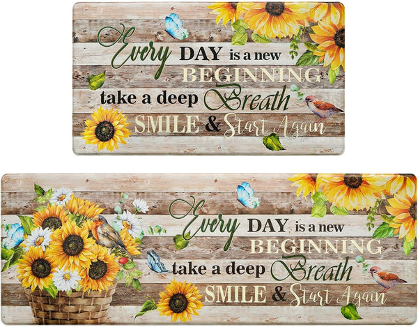 Likiyol Sunflower Kitchen Rugs Set of 2, Anti Fatigue Mats for Kitchen Floor, Non-Slip Washable