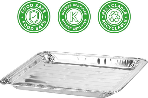 PARTY BARGAINS Aluminum Broiler Pans, 4 Pack Heavy-Duty Disposable Grill Pans for Cooking, Roasting, BBQ