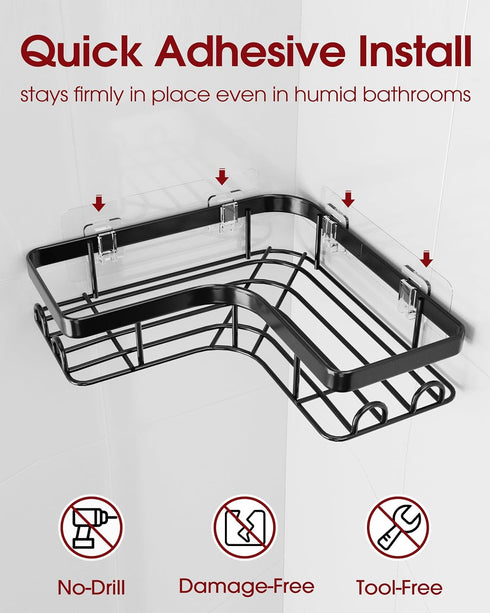 3-Pack Sakugi Corner Shower Caddy - Shower Organizer with Soap Holder & Built-In Hooks, Rustproof Metal Shower Shelves