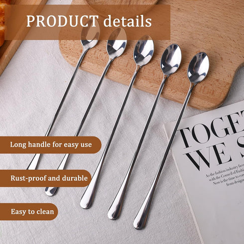 LOVEINUSA 8 Pcs Long Handle Ice Tea Spoons, 9" Silver 304 Stainless Steel Coffee Stirrers for Bar