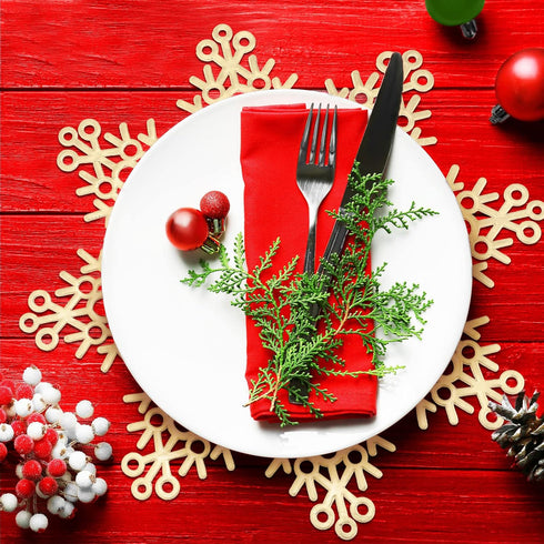 Set 15 Inch Kitchen(Gold,24 Snowflake Placemat Pressed Vinyl Metallic Christmas Washable Heat Resistant Non Slip