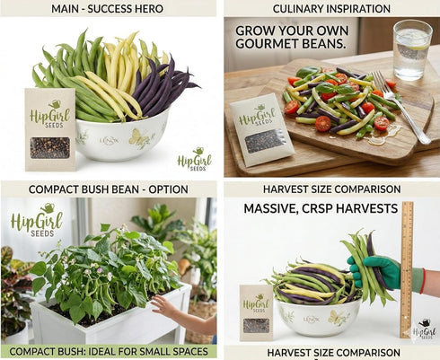 HipGirl 45ct+ Bean Seeds for Planting Vegetables and Fruits. Pole Beans,Bush Beans,Romano Beans.Non GMO Garden Seeds