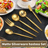 Matte Gold 5-Piece Serving Silverware Set, Round Shared Utensils Set of Stainless Steel, Hostess Flatware, Dishwasher