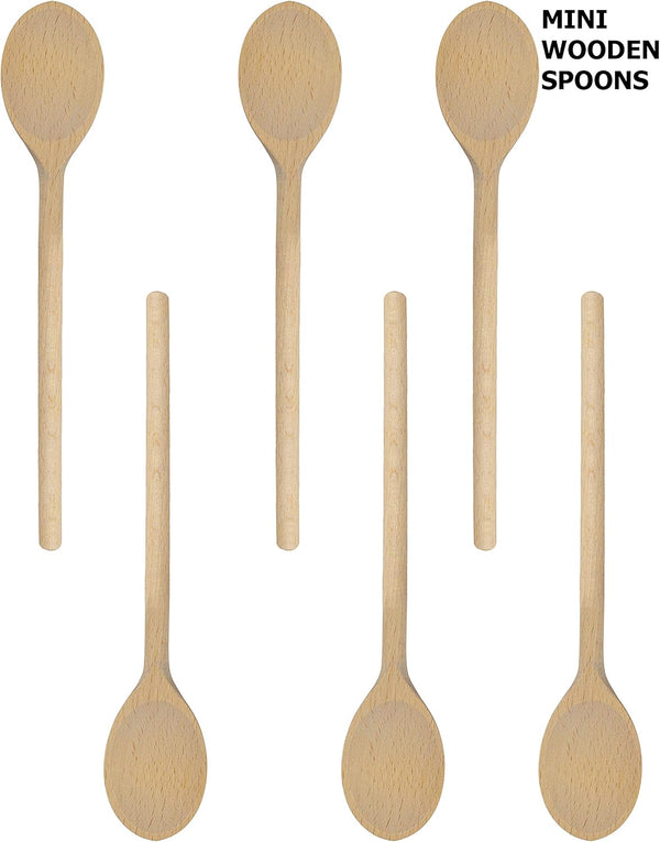 Mini 8-Inch Wooden Spoons Set of 6, Oval Mixing Spoons for Baking, Stirring - Natural Beechwood Sauce Spoons