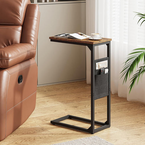 TB01BB082 TUTOTAK C Shaped End Table, Side Table for Couch, Sofa Table with Storage Bag, TV Tray for Living Room