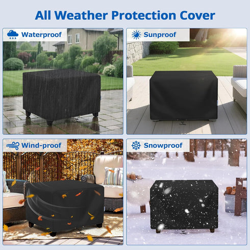 32W 32D 18H, SunPatio Outdoor Ottoman Cover, Waterproof Square Coffee Table Cover, Patio Furniture Side Table Cover