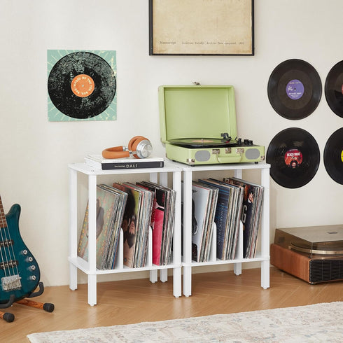 2-Tier 100 Albums, LELELINKY Record Player Stand with Vinyl Record Storage up to Bedroom Record Holder
