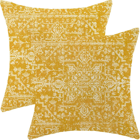 Boho Pillow Covers 20x20 Set of 2, Yellow Carpet Pattern Decorative Throw Pillows, Farmhouse Cushion Covers