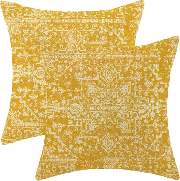 Boho Pillow Covers 20x20 Set of 2, Yellow Carpet Pattern Decorative Throw Pillows, Farmhouse Cushion Covers