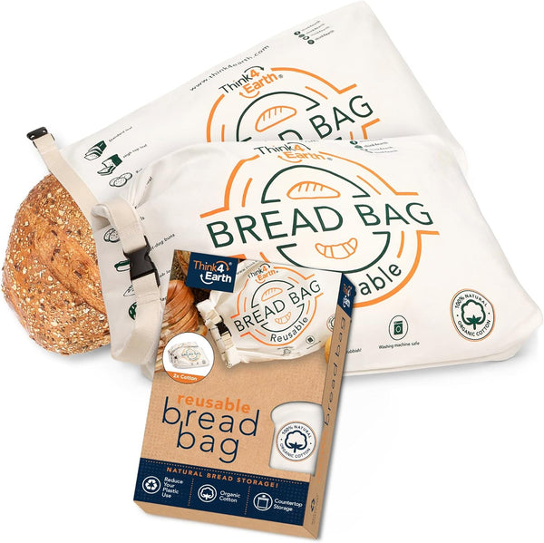 Think4Earth - Reusable Organic Cotton Bread Bag for Homemade Loaves Large |