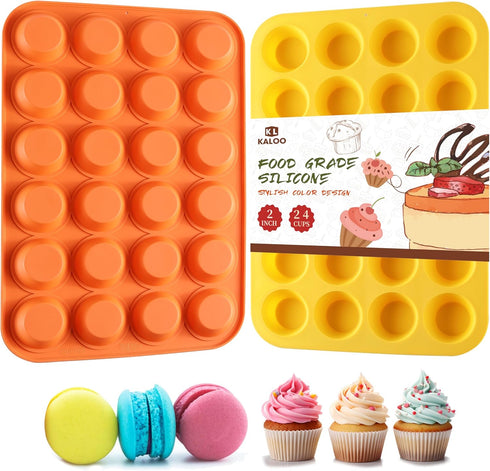 2 Pcs Silicone Mini Muffin Cupcake Pan, Kaloo Nonstick 24 Cups for Baking Muffins, Cakes, Tart, Dishwasher Safe