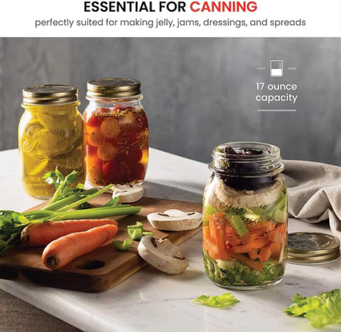 Bormioli Rocco Quattro Stagioni Set of 4 Clear Airtight Mason Jars, 17 Oz, Made in Italy
